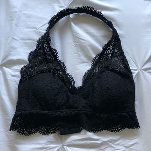 Aerie Black Lace Halter Padded Bralette